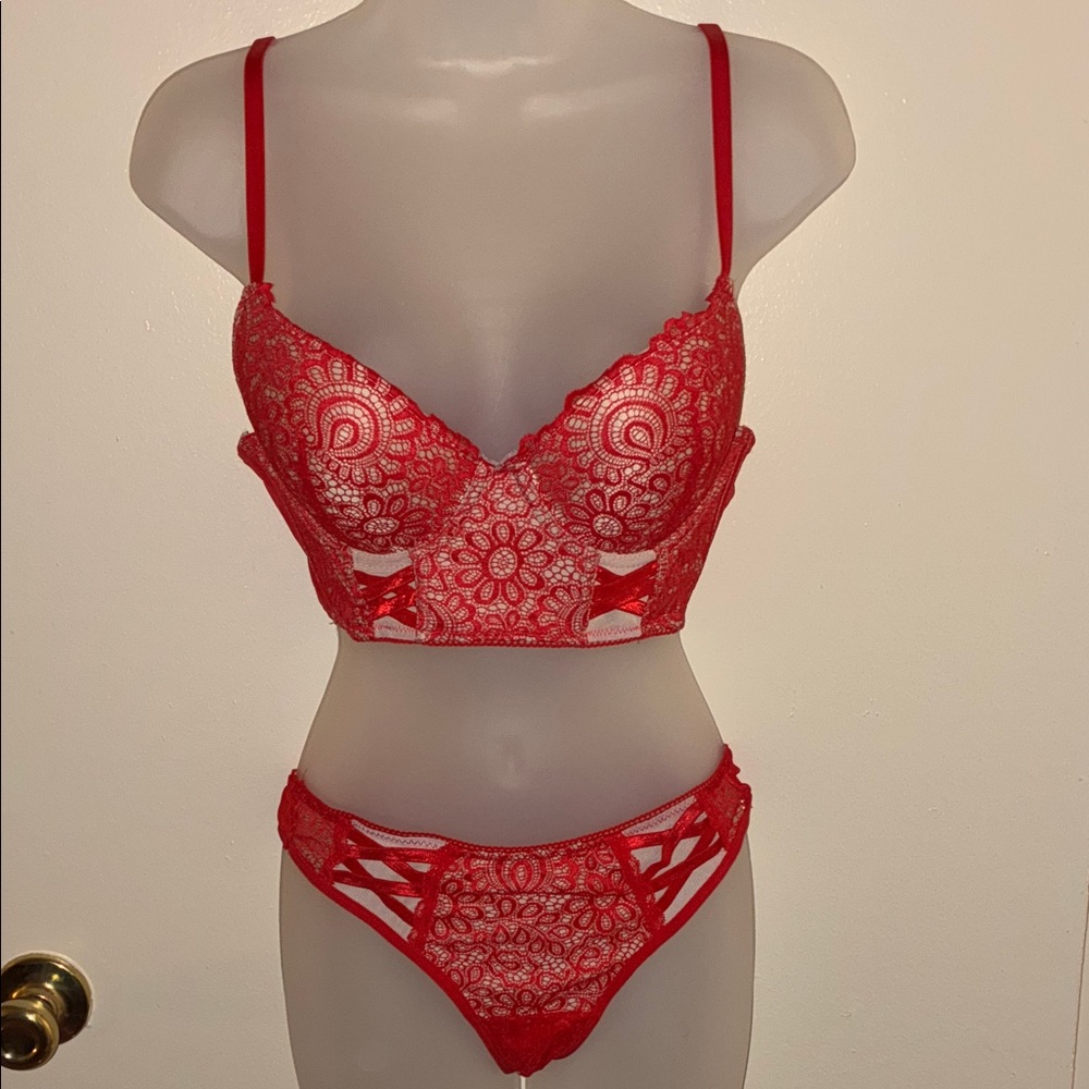 Elegant Red Lace Bralette and Panty Set